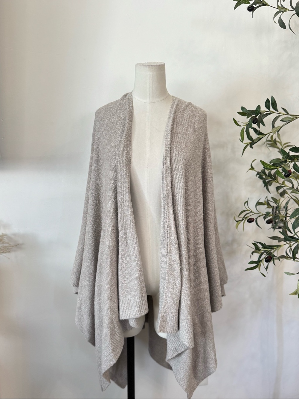 Barefoot Dreams CozyChic Lite Draped Poncho Wrap Cardigan One Size Beige